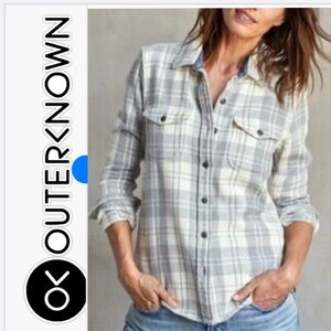 Outerknown blanket shirt gray white plaid flannel XS/S